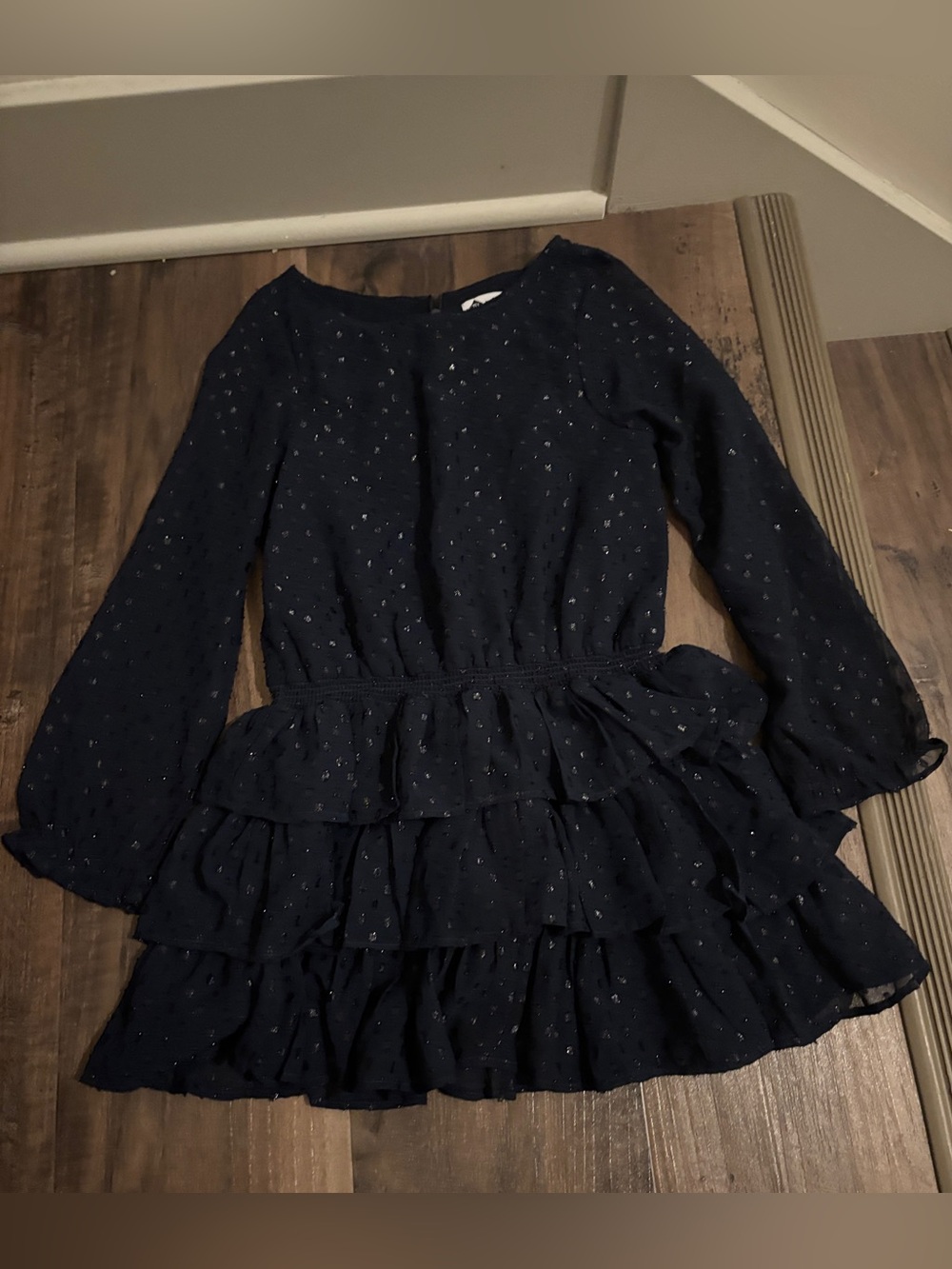 TEX by Dino e Lucia Paris Navy Clip Dot Ruffle Dress Size 7/8 Like New
